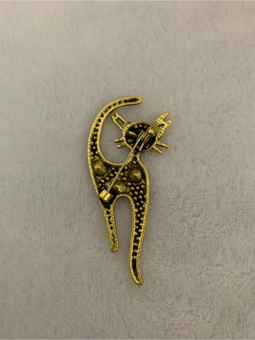 Gold-Tone Cat Brooch with Amber Accents - Unbranded